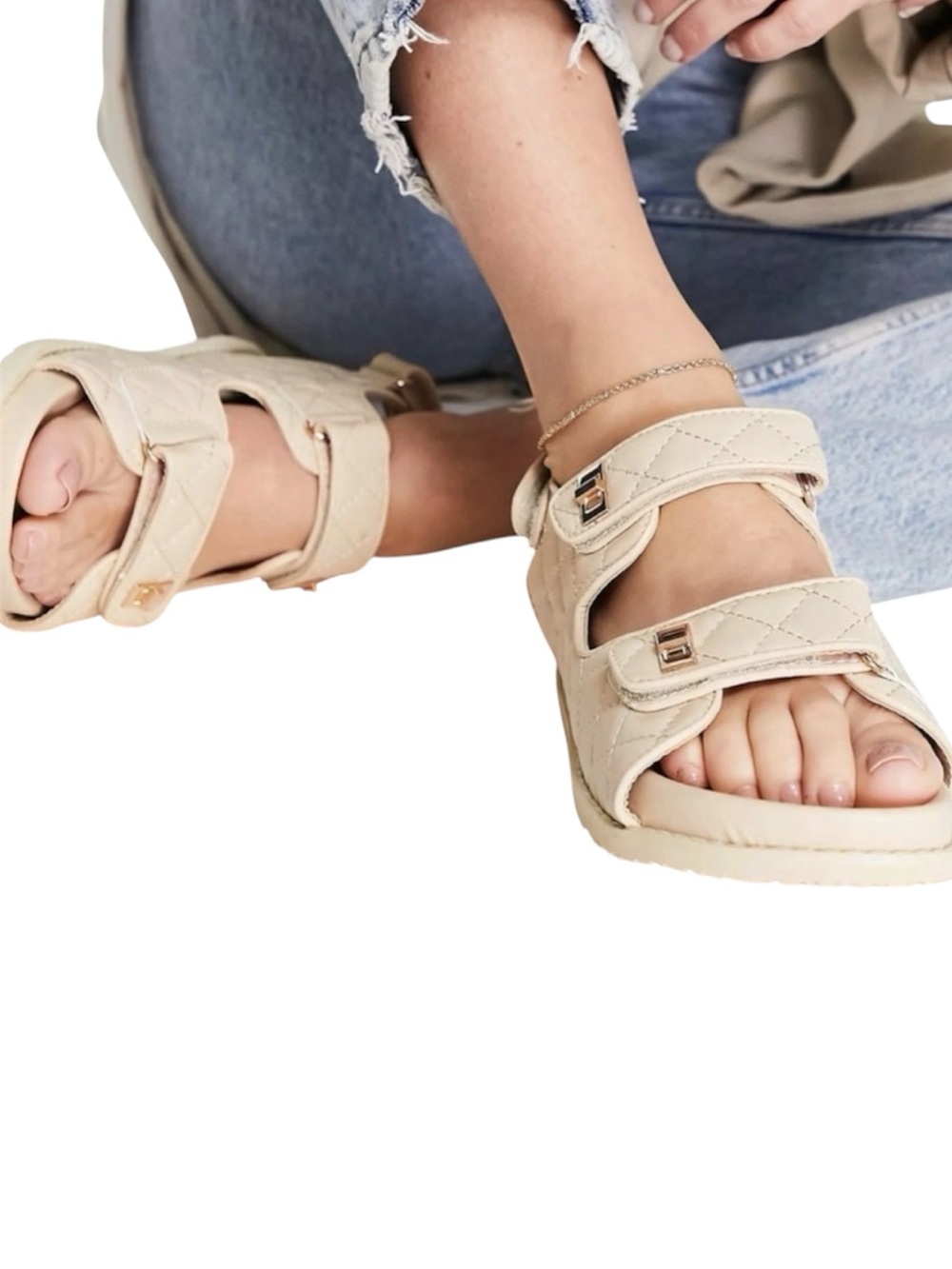 HP. PUBLIC DESIRE Carmen Nude Quilt Buckle Strap Flat Sandals - Picture 2 of 11